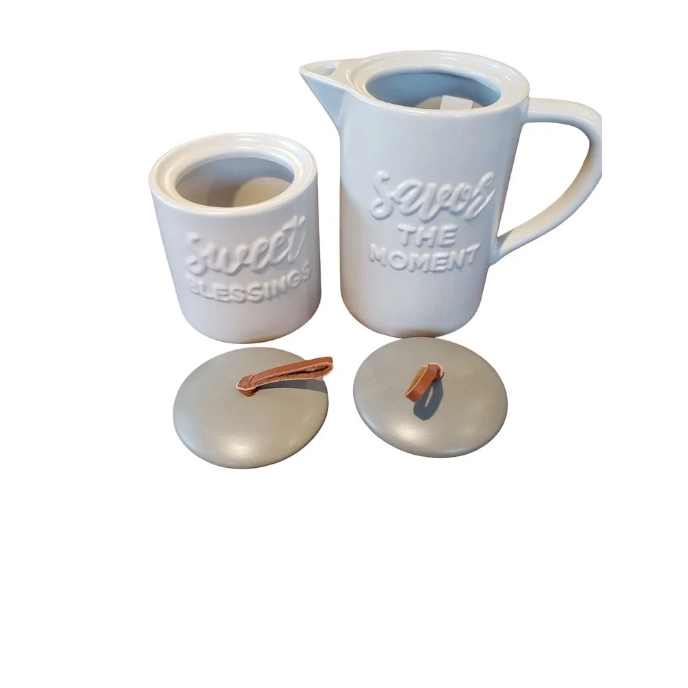 Mary & Martha Simply Elegant White Ceramic Sugar and Creamer Set J1886